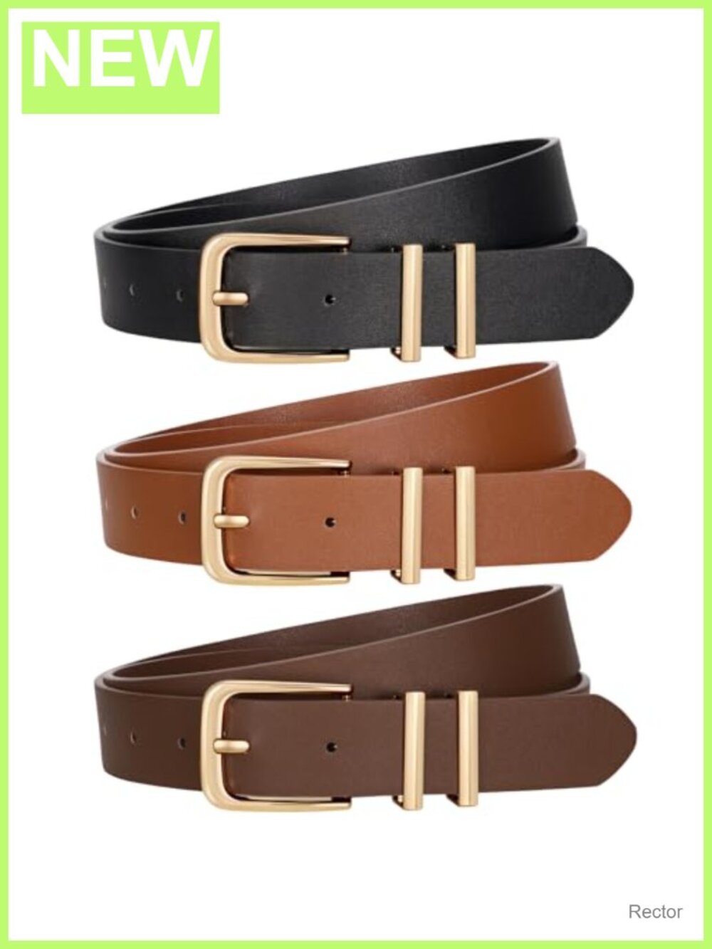 Vintage Gold Oval Buckle Women's PU Leather Belt 3 Pack Set